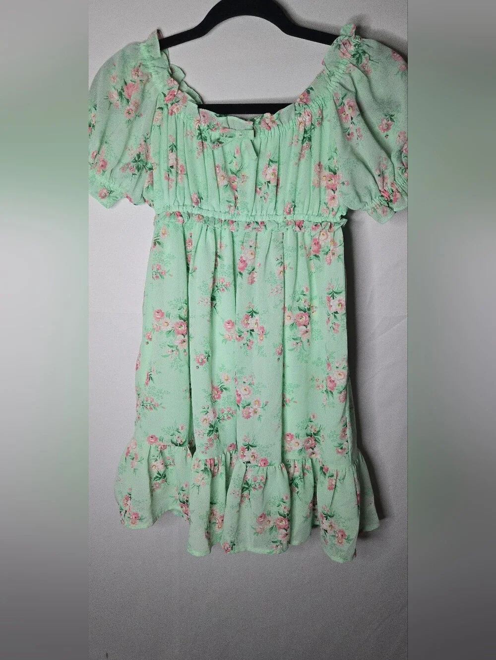 Janie And Jack Mint Floral Chiffon Puff-Sleeve Girls' 10 Dress